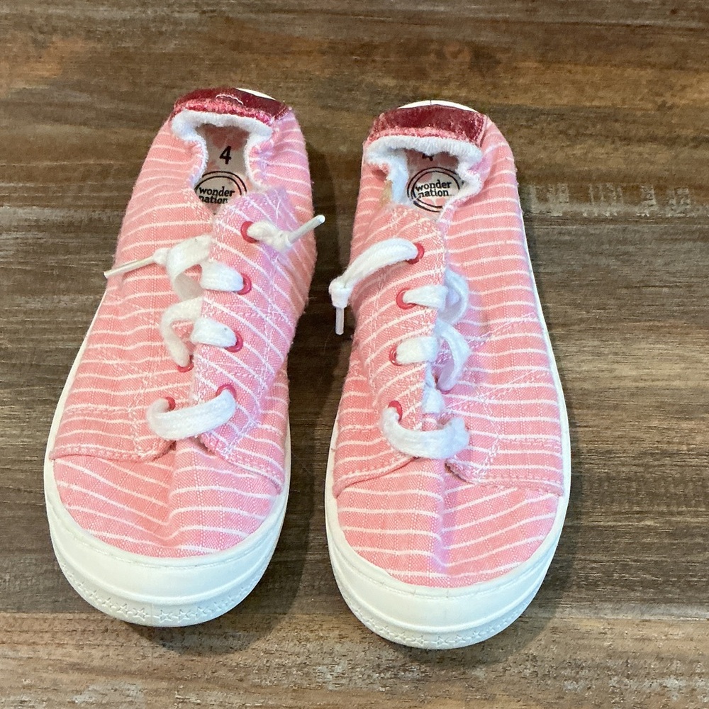 Wonder Nation Pink and White Striped Kids Sneakers
